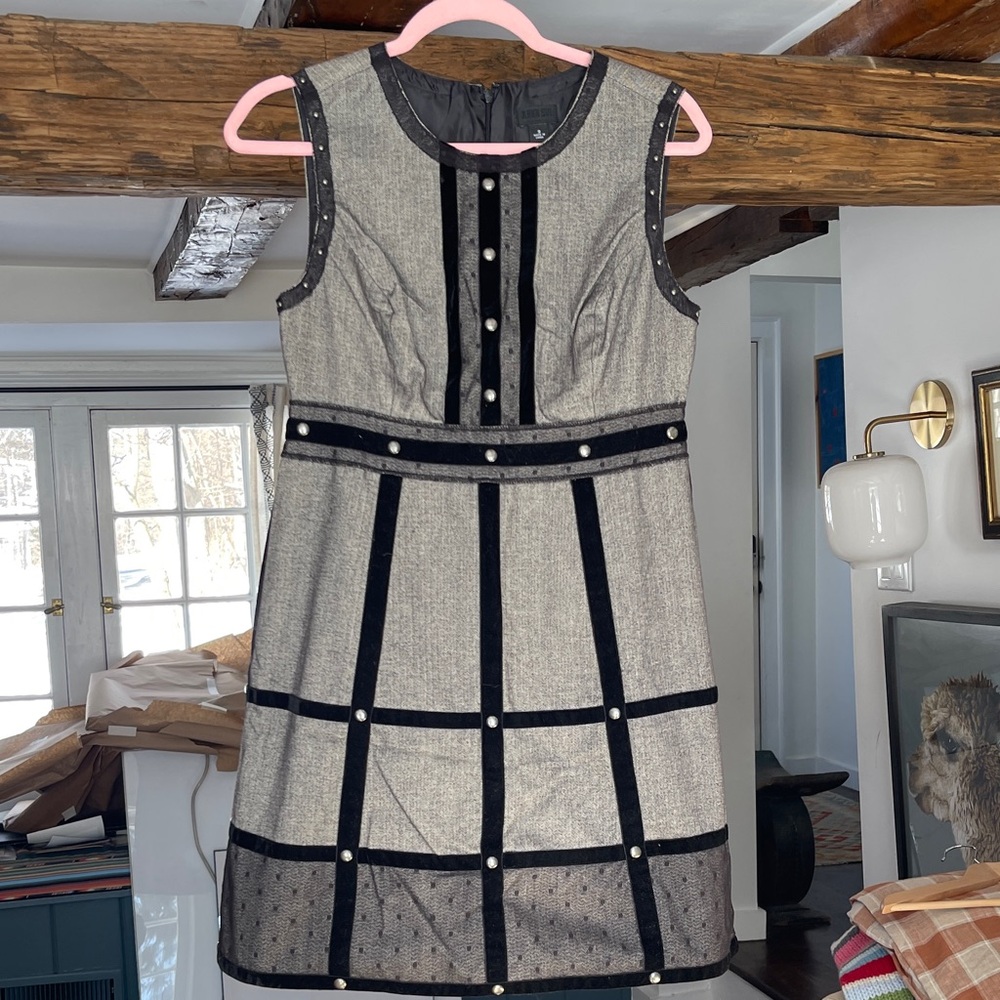 Anna Sui Black and Gray Grid Mini Dress